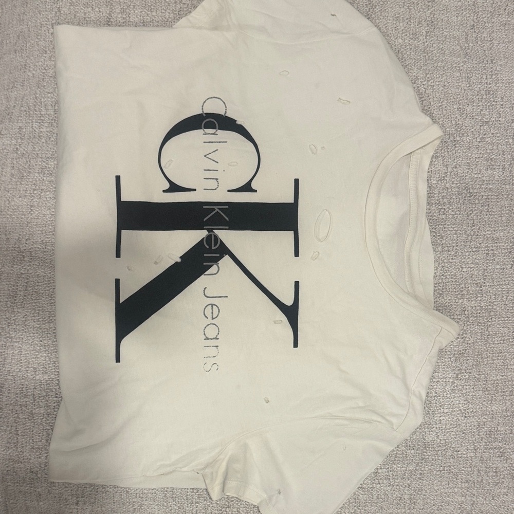 Calvin Klein Cream Tee with Black Logo